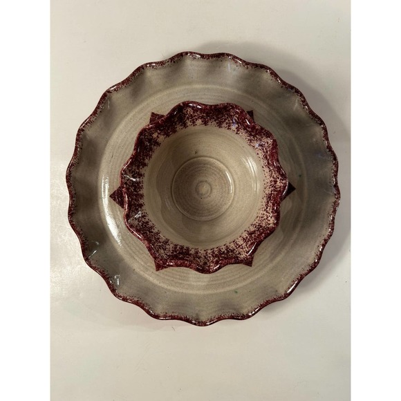 Ceramic Hand Thrown One Of A Kind Ceramic Chip and Dip Serving Dish - Picture 2 of 7